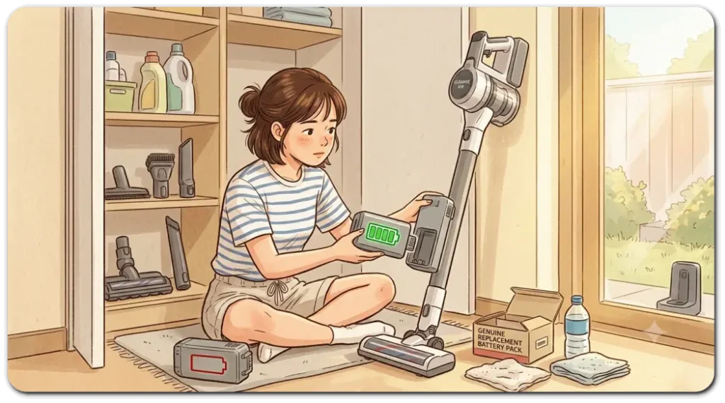무선청소기-배터리-방전으로-배터리를-교체한다