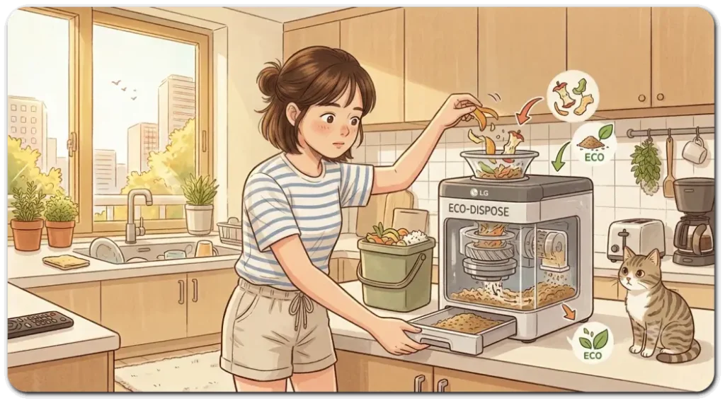 음식물-처리기로-음식물을-처리하는-주부