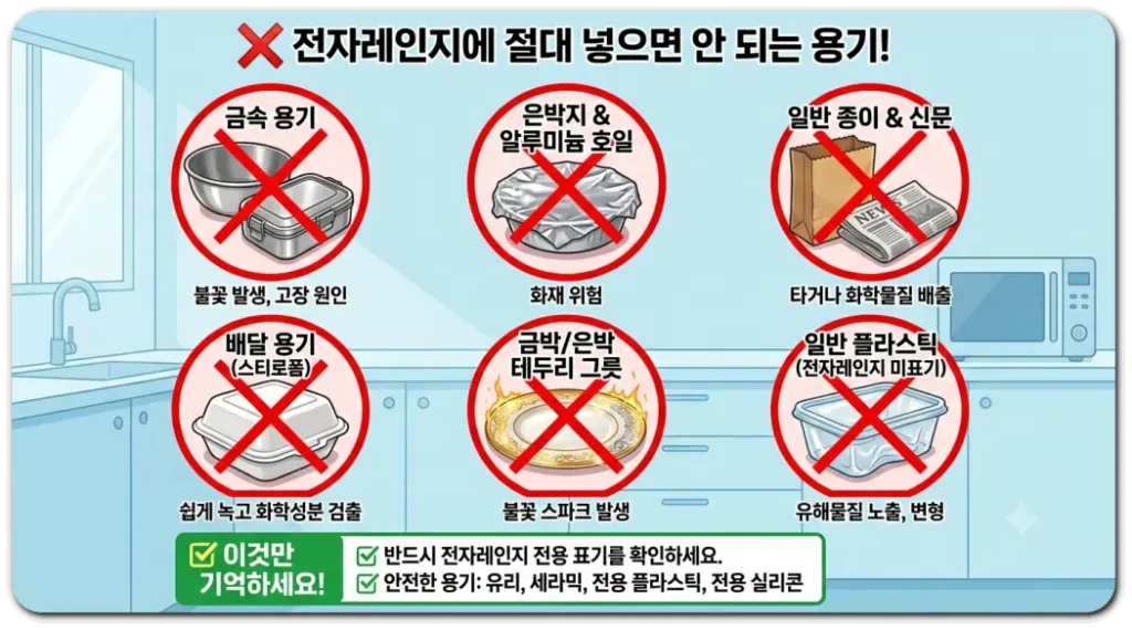 전자레인지에 넣으면 안 되는 용기